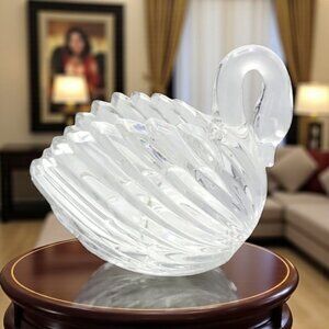 Vintage Gloria Vanderbilt Lead Crystal Swan Bowl Vase Candy Dish Telafloral Gift